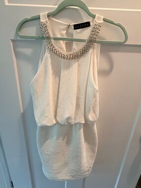 Sabora White Beaded Neck Dress Sleeveless Blouson Cocktail Size medium